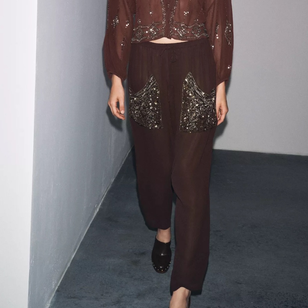 ZARA BEAD AND SEQUIN BAGGY PANTS (SIZE XS-S)